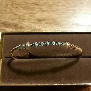 Genuine Emerald and Diamond Bangle Bracelet.